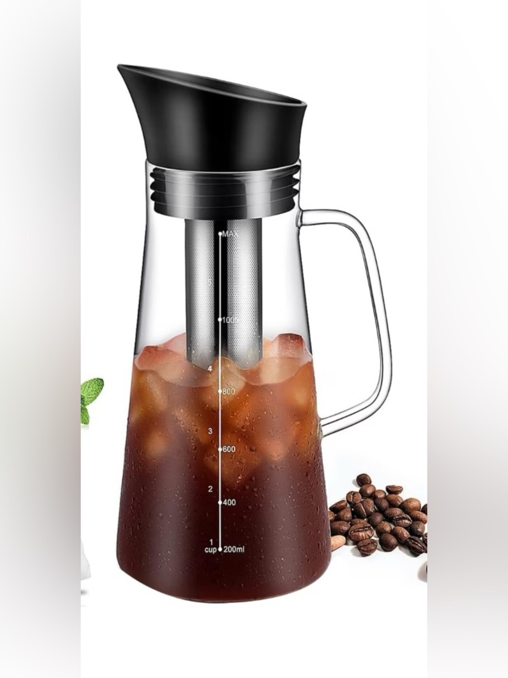 Cold Brew Coffee Maker Pitcher with Stainless Filter - Black 1200ML